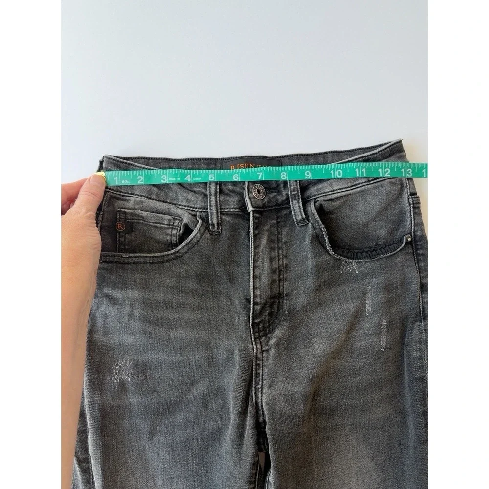RISEN Jeans Women's 27/5 Gray Distressed Skinny Jeans Stretch Cropped